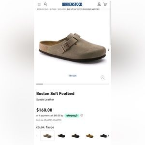 Birkenstock Boston Soft Footbed Suede Leather Clog. Women’s size 9, Taupe.